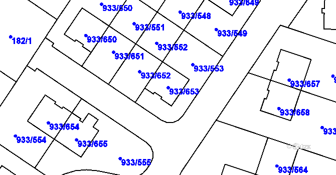 Parcela st. 933/653 v KÚ Satalice, Katastrální mapa