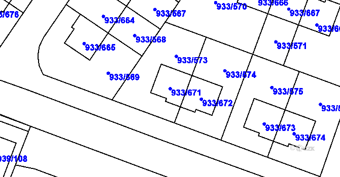 Parcela st. 933/671 v KÚ Satalice, Katastrální mapa