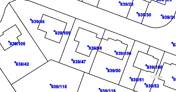 Parcela st. 939/98 v KÚ Satalice, Katastrální mapa