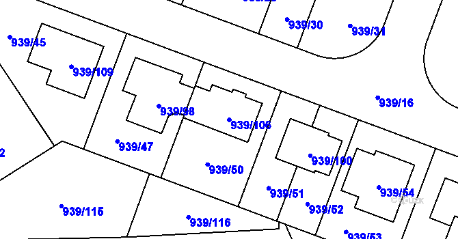 Parcela st. 939/106 v KÚ Satalice, Katastrální mapa