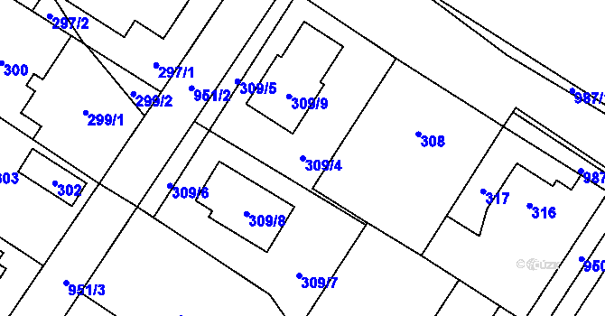 Parcela st. 309/4 v KÚ Satalice, Katastrální mapa