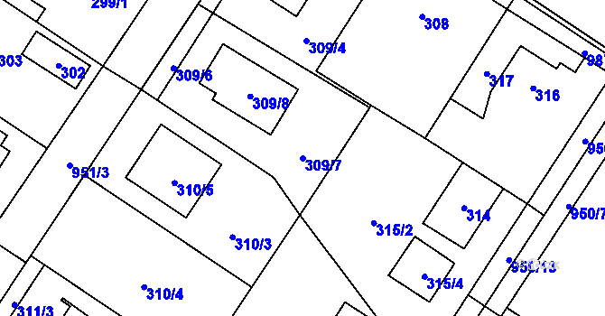 Parcela st. 309/7 v KÚ Satalice, Katastrální mapa