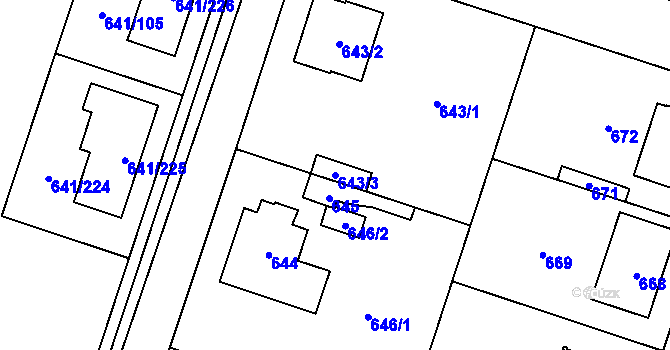Parcela st. 643/3 v KÚ Satalice, Katastrální mapa