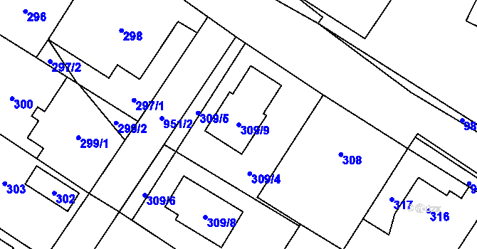 Parcela st. 309/9 v KÚ Satalice, Katastrální mapa