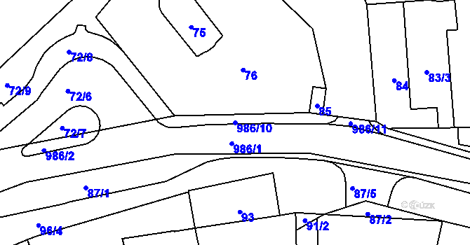Parcela st. 986/10 v KÚ Satalice, Katastrální mapa