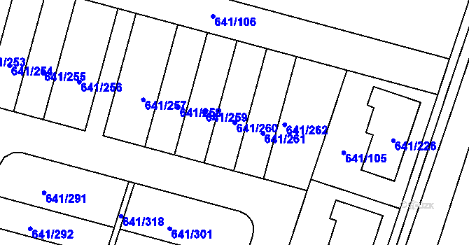 Parcela st. 641/260 v KÚ Satalice, Katastrální mapa