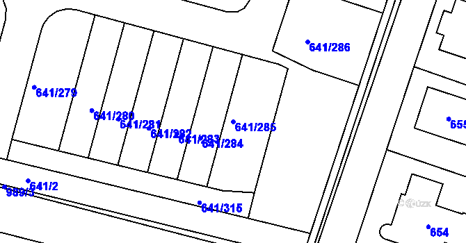 Parcela st. 641/285 v KÚ Satalice, Katastrální mapa