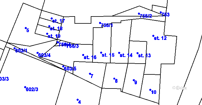 Parcela st. 15 v KÚ Savín, Katastrální mapa