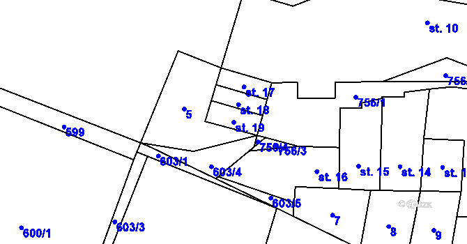 Parcela st. 19 v KÚ Savín, Katastrální mapa