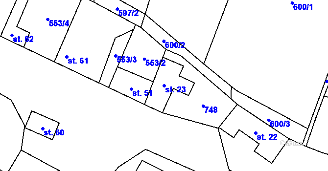 Parcela st. 23 v KÚ Savín, Katastrální mapa