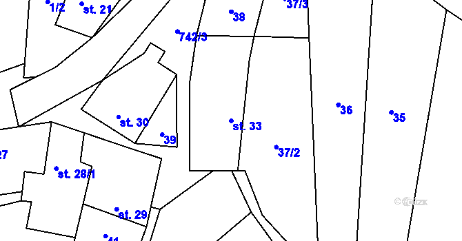 Parcela st. 33 v KÚ Savín, Katastrální mapa