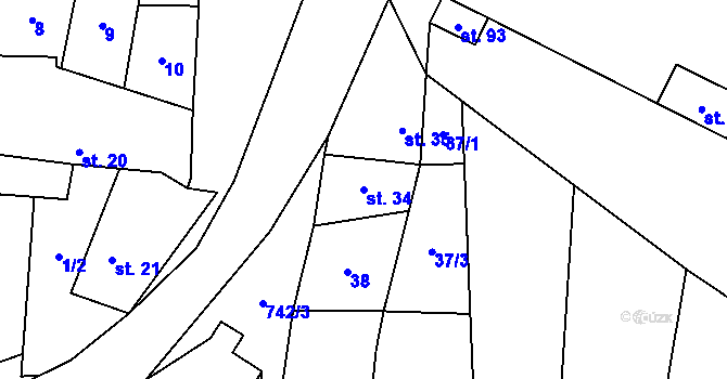 Parcela st. 34 v KÚ Savín, Katastrální mapa