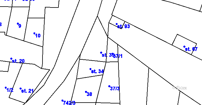 Parcela st. 35 v KÚ Savín, Katastrální mapa