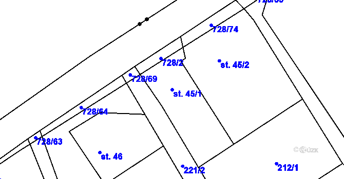 Parcela st. 45/1 v KÚ Savín, Katastrální mapa