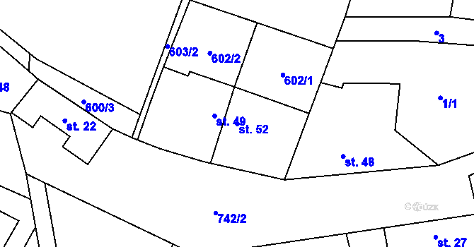Parcela st. 52 v KÚ Savín, Katastrální mapa