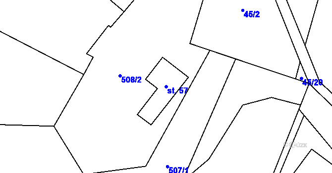 Parcela st. 57 v KÚ Savín, Katastrální mapa