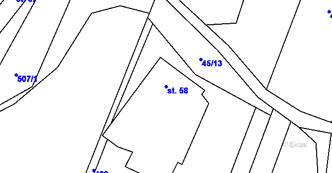 Parcela st. 58 v KÚ Savín, Katastrální mapa