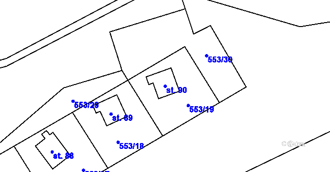 Parcela st. 90 v KÚ Savín, Katastrální mapa