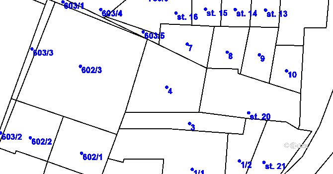 Parcela st. 4 v KÚ Savín, Katastrální mapa