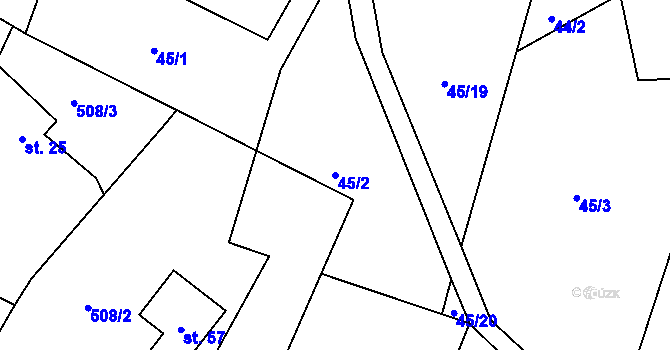 Parcela st. 45/2 v KÚ Savín, Katastrální mapa