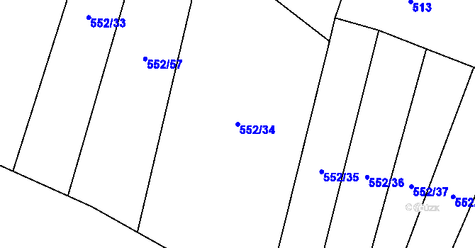 Parcela st. 552/34 v KÚ Savín, Katastrální mapa