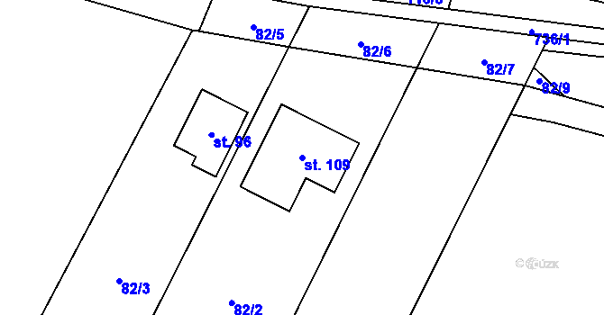 Parcela st. 109 v KÚ Savín, Katastrální mapa