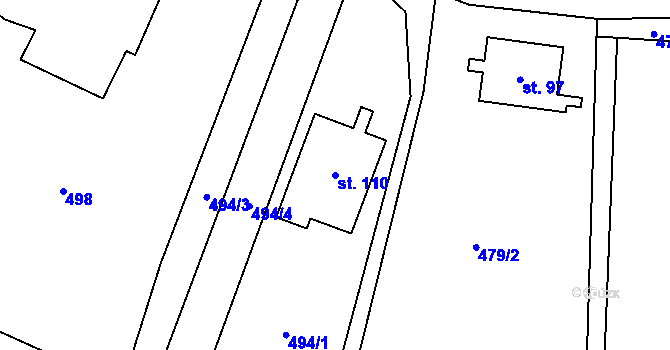 Parcela st. 110 v KÚ Savín, Katastrální mapa