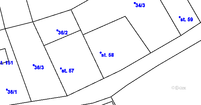 Parcela st. 58 v KÚ Bělokozly, Katastrální mapa