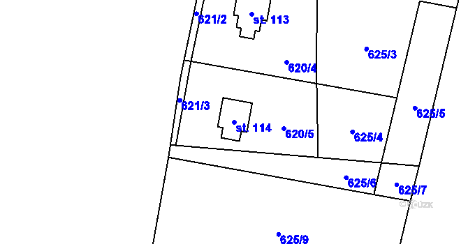 Parcela st. 114 v KÚ Bělokozly, Katastrální mapa