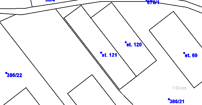 Parcela st. 121 v KÚ Bělokozly, Katastrální mapa