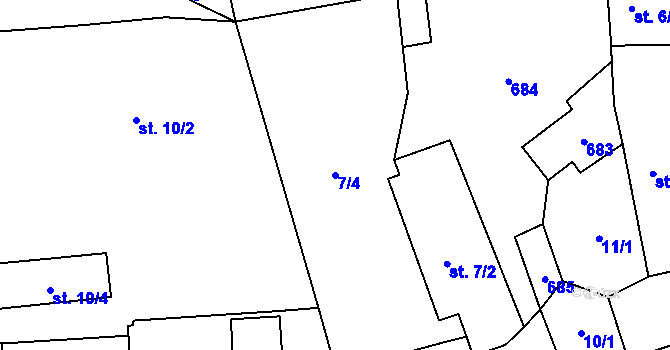 Parcela st. 7/4 v KÚ Bělokozly, Katastrální mapa