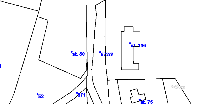 Parcela st. 672/2 v KÚ Bělokozly, Katastrální mapa