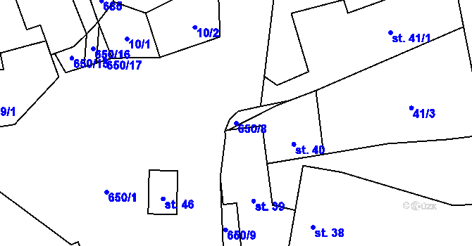 Parcela st. 650/8 v KÚ Bělokozly, Katastrální mapa