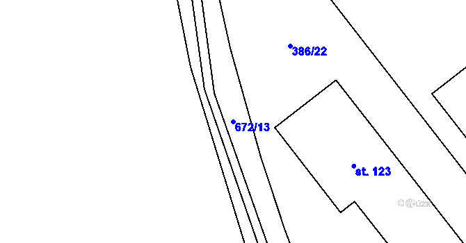 Parcela st. 672/13 v KÚ Bělokozly, Katastrální mapa