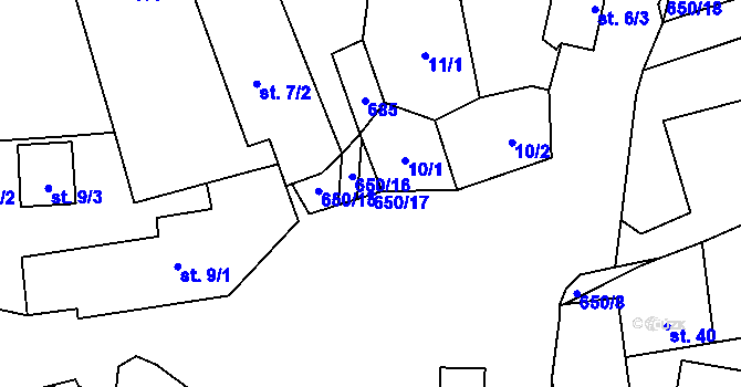 Parcela st. 650/17 v KÚ Bělokozly, Katastrální mapa