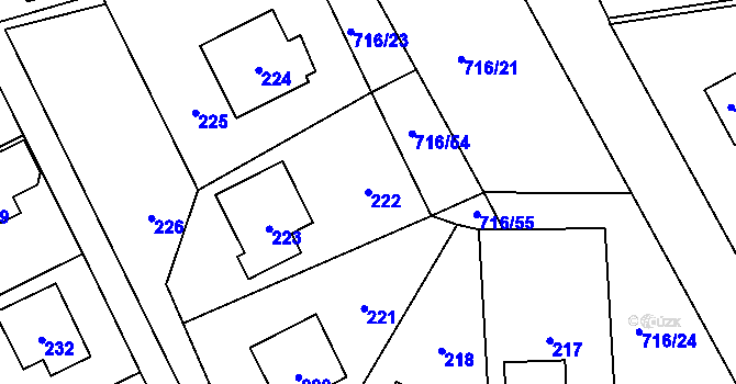 Parcela st. 222 v KÚ Černé Budy, Katastrální mapa