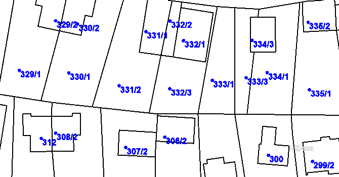 Parcela st. 332/3 v KÚ Černé Budy, Katastrální mapa