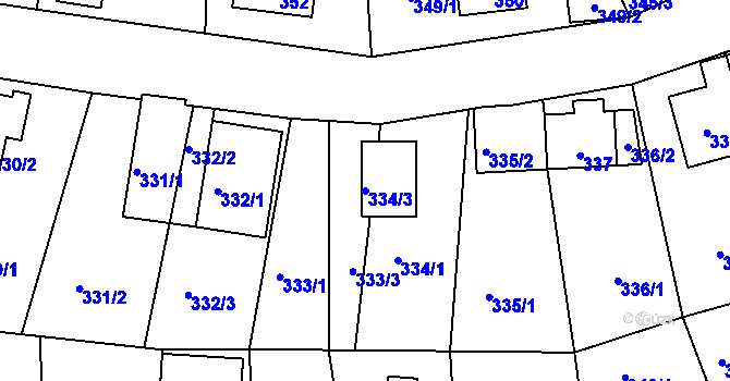 Parcela st. 334/3 v KÚ Černé Budy, Katastrální mapa