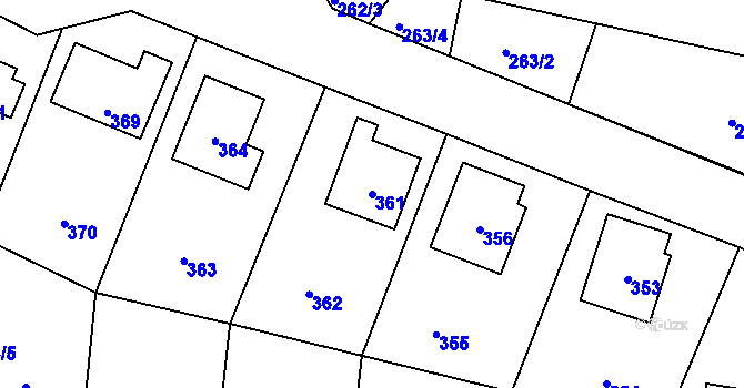 Parcela st. 361 v KÚ Černé Budy, Katastrální mapa