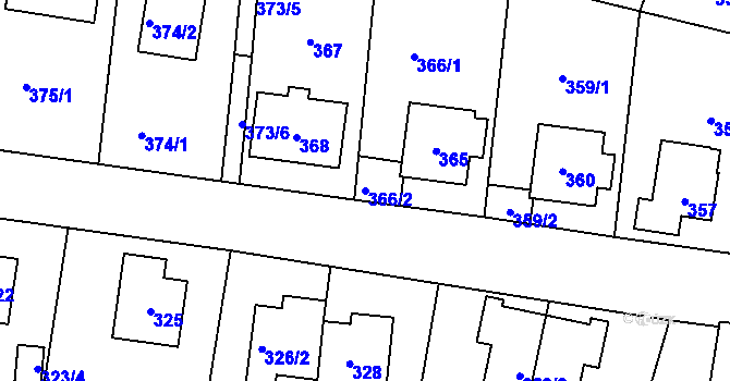 Parcela st. 366/2 v KÚ Černé Budy, Katastrální mapa