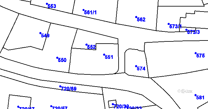 Parcela st. 551 v KÚ Černé Budy, Katastrální mapa