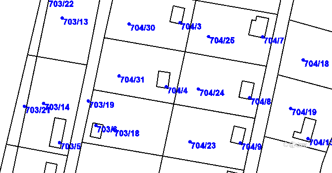 Parcela st. 704/4 v KÚ Černé Budy, Katastrální mapa