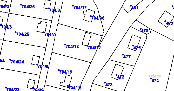 Parcela st. 704/12 v KÚ Černé Budy, Katastrální mapa