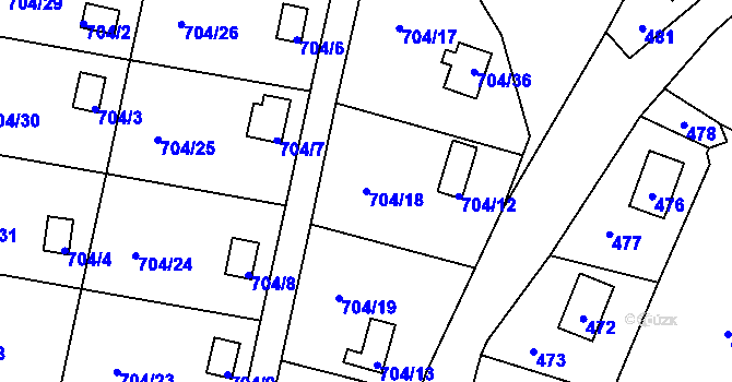 Parcela st. 704/18 v KÚ Černé Budy, Katastrální mapa