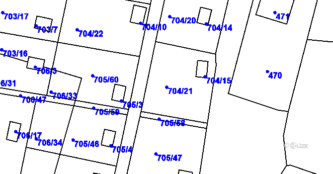 Parcela st. 704/21 v KÚ Černé Budy, Katastrální mapa