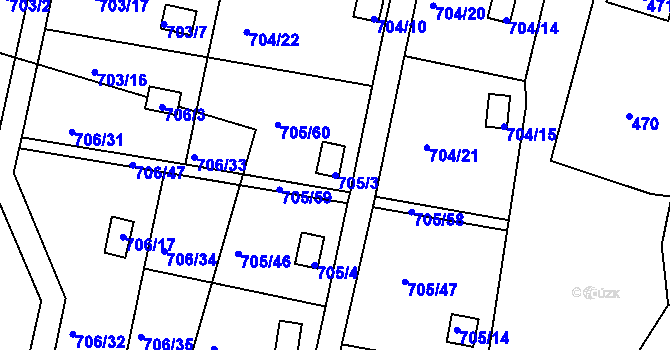 Parcela st. 705/3 v KÚ Černé Budy, Katastrální mapa