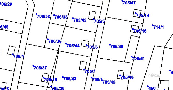 Parcela st. 705/6 v KÚ Černé Budy, Katastrální mapa