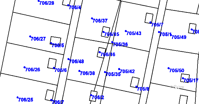 Parcela st. 706/16 v KÚ Černé Budy, Katastrální mapa