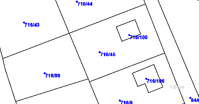 Parcela st. 716/45 v KÚ Černé Budy, Katastrální mapa