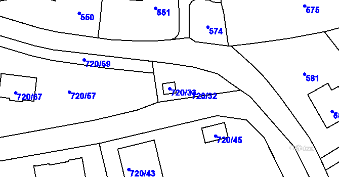 Parcela st. 720/33 v KÚ Černé Budy, Katastrální mapa